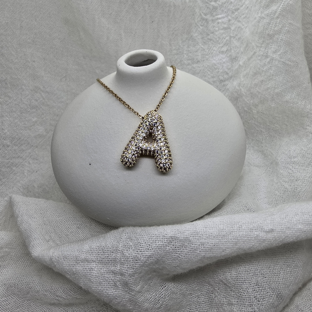 Gold Crystal Initial 'A' Pendant Necklace